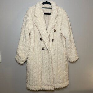 Womens Double Breasted Teddy Coat, Soft Textured Longline Coat Furry